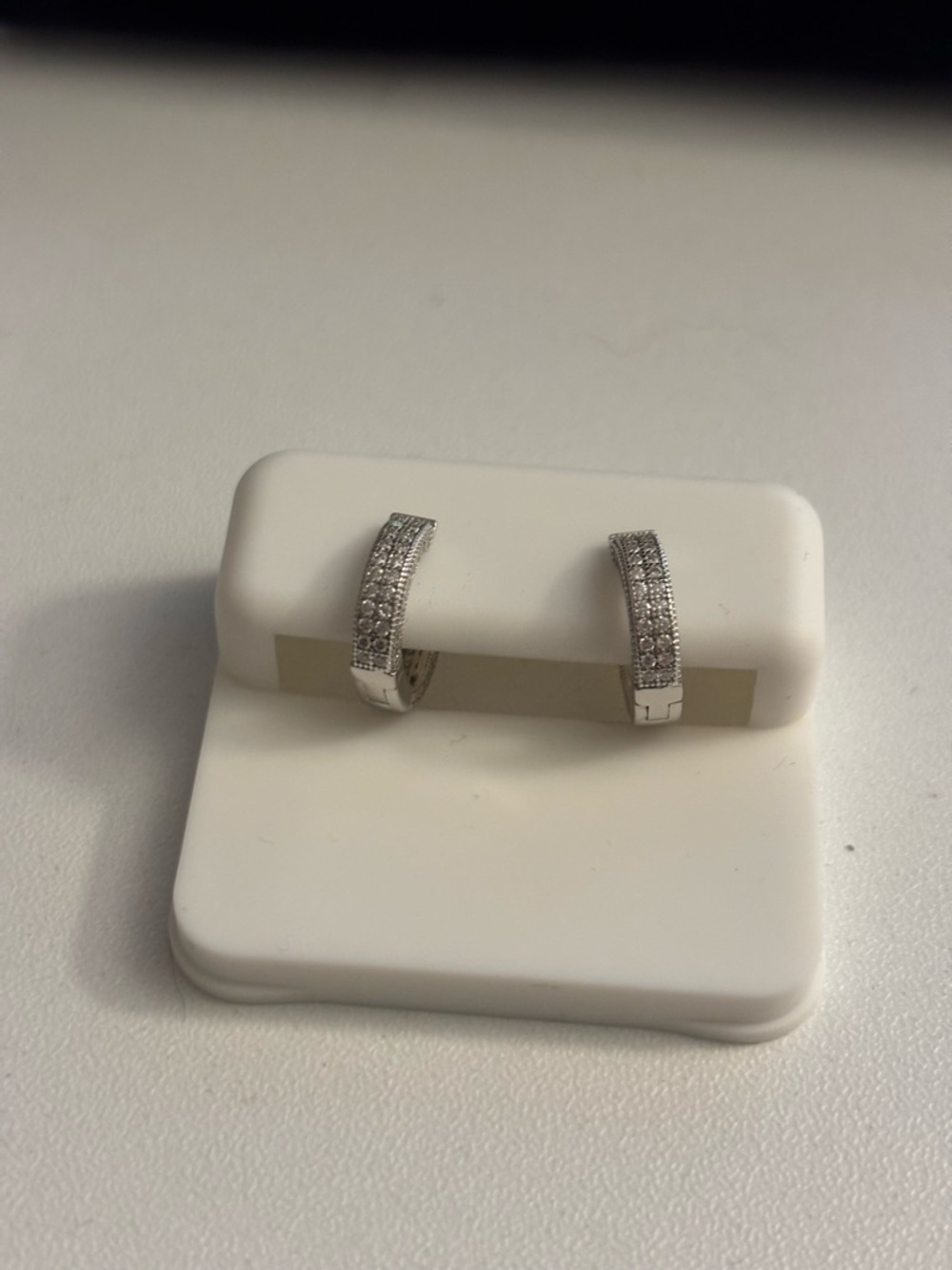 Sterling Silver Pave Huggie Earrings in Silver Tone